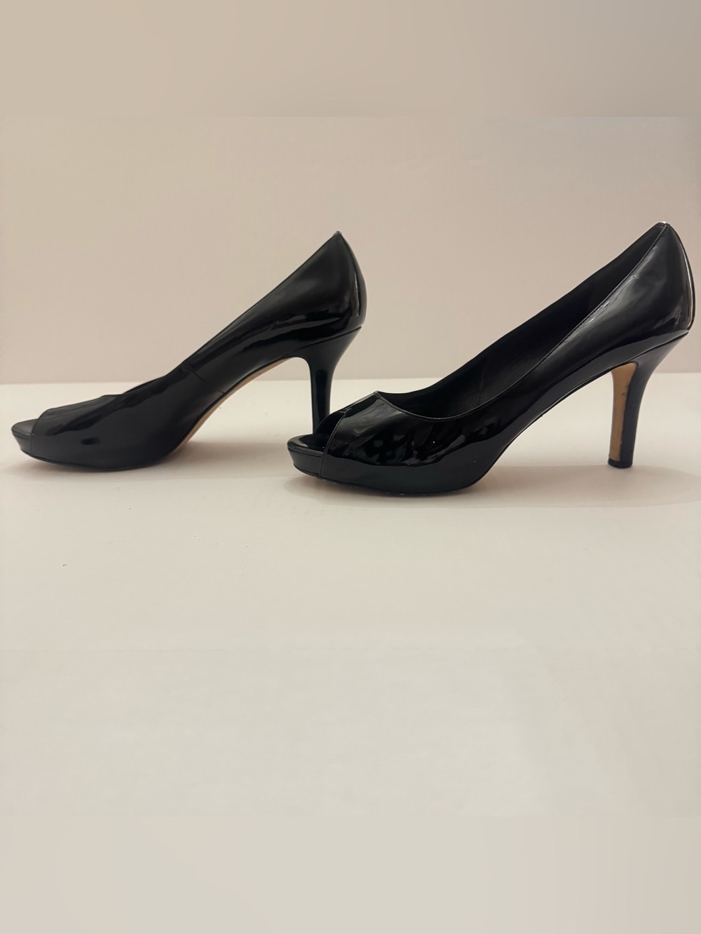 Via Spiga Black Patent Leather Peep Toe Pumps Heels 10M